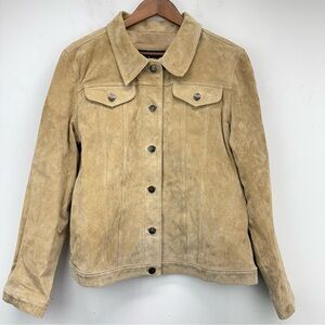 Fabio size Large Women’s Tan Suede Leather Button Up Jacket
